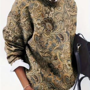 Vintage Casual Paisley Print Pullover Sweatshirt - Relaxed Fit Lange Mouwen Ronde Hals Veelzijdige Top voor Mannen & Vrouwen, Schattige Sweaters, Alledaags , Retro Stijl, Gedetailleerd