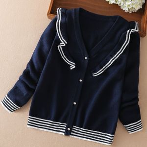 Meisjes Nieuwe Herfst/Winter Cardigan Jas, Elegante Casual Mode Trui, Schattige V-Hals , Academische Stijl Lentetop, Ruffle Jas met Knopen voor Middelgrote/ Kinderen