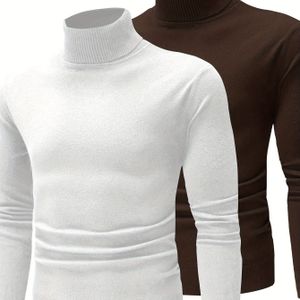 Heren Kleur Basis Hoge Hals Gebreide Trui 2 stuks