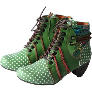 TMA EYES Mode Polka Dot Damesschoenen - Middelhoge Hak, Pailletten Lettering Handgemaakt Comfortabele Veterlaarzen Kleurrijke Letters Korte Laarsjes