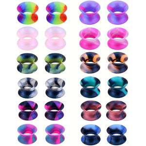 24 Siliconen Holle Oordopjes in een Meerkleurige Gradiënt Serie, Beschikbaar in Maten 4/5/6/8/10/12/14/16Mm, Geschikt voor Zowel Mannen als Vrouwen, Biedt een Eenvoudig, Stijlvol en Comfortabel
