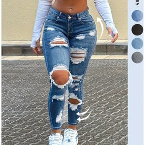 High Elasticiteit, en Ripped Dames Skinny Denim Broek | NVFelix Merk, Rits, , Mouwloos, Geschikt voor Lente/Zomer/Herfst