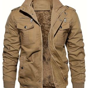 Heren Winter Dikke Tactische Multifunctionele Jas, Werkkleding Stijl Staande Kraag Jas met 7 Zakken