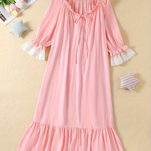 Nachtjurk Van Contrasterend Kant, Pyjamajurk Met V-hals En , Nachtkleding En Jurken Voor Dames