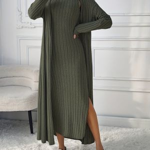 Elegante Directionele Lange Mouw Trui en Mouwloze Jurk Set voor Vrouwen