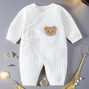 BABYFOND & 100% Korte Mouw Romper Jumpsuit - Witte Lange Mouwen Outfit, Drukknoopsluiting voor Baby's, Wasmachinebestendige Eerste Kleding (Unisex), Perfect