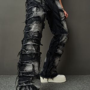 Herenslim-fit distressed denim jeans - gewassen zwart met witte kattenkrasdetails, stretchstof, reguliere lengte, casual broek voor alle seizoenen, jeans | Distressed denim | Stretchstof jeans