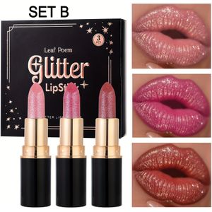 3-delige Glitter Ster Lippenstift Set Voedende Hydraterende Crème Sprankelende Make-up Waterdichte Langhoudende Cosmetica Jelly Valentijnsdag Cadeau Muziekfestival
