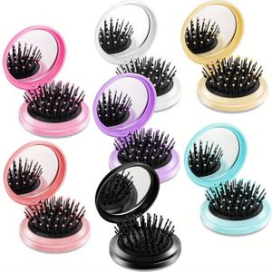 10 stuks Opvouwbare Zak Haarborstel met Spiegel en Ronde Mini Kam voor Reizen (5 Kleuren) - Uniseks