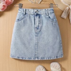 Meisjes Jeans: Modieuze en Eenvoudige Sneeuwvlok Borduurden Denim A-Lijn Rok met Zakken voor Meisjes, Zomerstijl