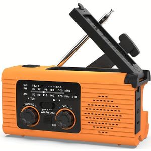 Draagbare noodradio, 2000mAh, zonne-energie, handmatige opladen en USB-oplading, met LED-zaklamp AM/FM, leeslampje, hoofdtelefoonstecker, geschikt voor kamperen, nood, binnen gebruik
