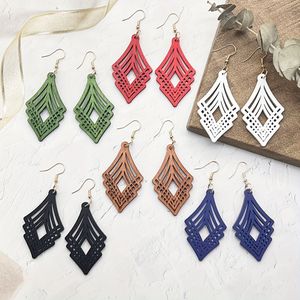 6 Pairs/set Simple Hollow Mixed Wooden Geometric Pendant Earrings, Bohemian Fashionable Versatile Wooden Earrings For Women