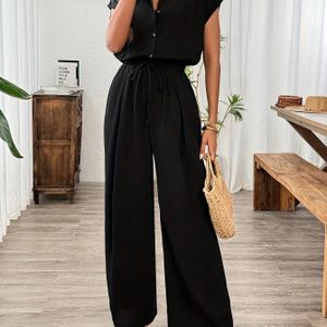 Vrouwen Kleur Basis Wijde Pijp Jumpsuit voor Lente, Zomer en Herfst