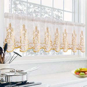 1pc eenvoudige geborduurde stijl raamgordijn, vierkant ruitpatroon geborduurd ontwerp platte mantel, lief klein gordijn voor woonkamer slaapkamer, raamdeurblokkering woondecoratie