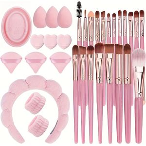 33-delige make-upborstelset, inclusief poederborstel, oogschaduwborstel, blushborstel en meer, zacht voor de huid