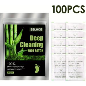100 stuks Bamboe en Gember Poeder Voetpads voor Diepe Reiniging en Voetverzorging, Met Zelfklevende Vellen