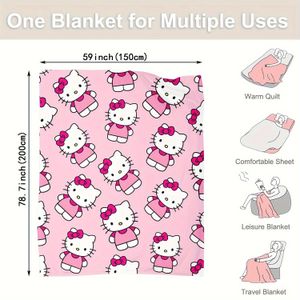 Sanrio Hello Kitty roze deken, zachte pluizige flanellen deken, multifunctionele deken voor alle seizoenen, huiselijke vrijetijdsdeken, zachte en warme deken voor bank, bed en lunchpauze