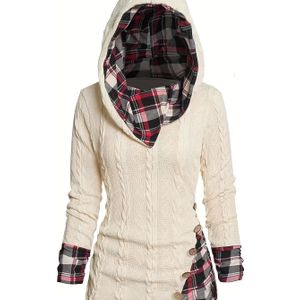 Gestreepte trui met capuchon, 95% polyester en 5% spandex, casual met nepknopen en lichte stretch, dameskleding