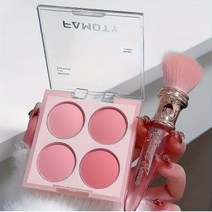4 Kleuren Blush Palet Lage Verzadiging Poeder Compact Zachte Kleurverloop Mat Levendige Kleur Lichtroze Paarse Blush Voor Meisjes