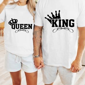 King And Queen Print Husband& Wife T-shirt, Matching Couples T Shirt, Bridesmaid Gifts, Bachelorette Tee, Engaged Matching Set, Comfortable Couple Outfit, Lovers' Clothes, , Weddings, Dates