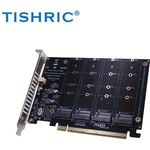 TISHRIC 4-Bay M.2 MKEY SSD RAID PCIe X17 Expansie Adapterkaart, NVMe 2230-2280, Onbelast, Geen Batterij, PH44 Connector voor Moederbord Expansie