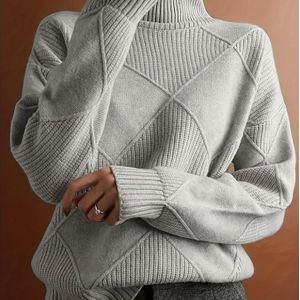 Plus Size Kleur Gebreide Trui, Casual Turtleneck Lange Mouw Pullover Trui Voor Herfst & Winter, Vrouwen Plus Size Kleding