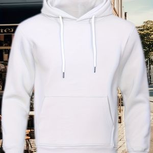 Unisex Sporty Casual Hoodie - Slim Fit White Pullover With Kangaroo Pocket & Adjustable Drawstring Hood, Spring/fall Mens & Womens Fashion Top, Comfortable Outerwear, Smooth Texture Fabric