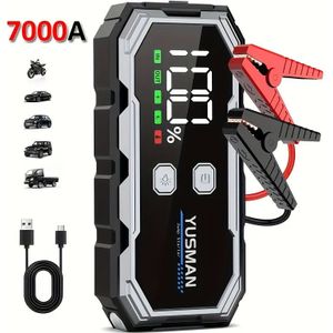 Een 12V-autostarter, 7000A piek batterij booster, draagbare powerbank, nood jumpstarter, met LED-licht en LCD-scherm (geschikt voor motoren tot 8.0L diesel of 10.0L benzine)