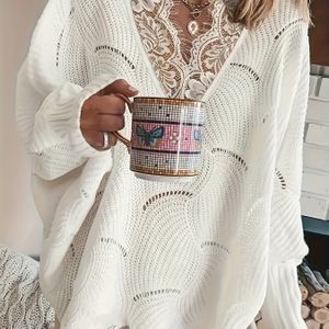 Casual V-hals Trui voor Dames met Contrasterende Kantafwerking - Lange Mouwen, Knoopsluiting, Zacht & Comfortabel voor Lente/Zomer/Herfst, Perfect voor Casual Kleding, Trui met Kantafwerking