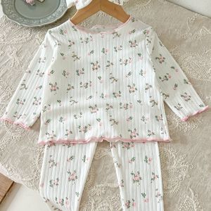Baby Meisjes Herfst Nieuwe Lange Mouw Jacquard Print Tweedelige Ruffle Casual Set, Perfect voor Buiten