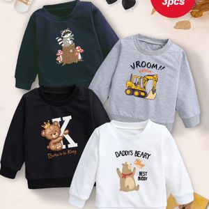 3 stuks Willekeurige Herfst/Winter Jongens Hoodies - Stijlvolle en Comfortabele Sweatshirts met Beer & Wasbeer Print, Perfect Cadeau voor Pasgeborenen of Buitenbijeenkomsten