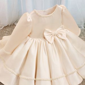 Prinsessenjurk voor Meisjes, Jongens Lange Mouwen Lente Hoogwaardige Gemoedelijke Strik Kinderkleding Kleine Meid Eénjaar Verjaardag Pianoptreden Kleding Jurken