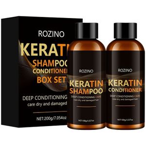2 Stuks ROZINO Keratin Haartreatment Set - Unisex Volwassen Diepe Conditioner Shampoo En Conditioner, -geïnfecteerd Voor Hydraterend, Voedend En Glad Makend Normaal Haar Types