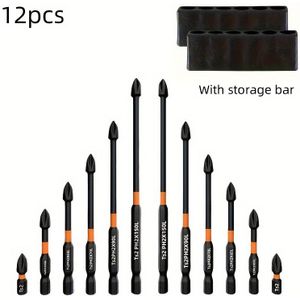 12-piece Magnetic Screwdriver Bit Set - S2 Steel, 1/4 Inch Hex Shank, Phillips & Impact Head, For Power And Handheld Screwdrivers, Non-slip Handle - Carbide Material, Hexagonal Head Style,