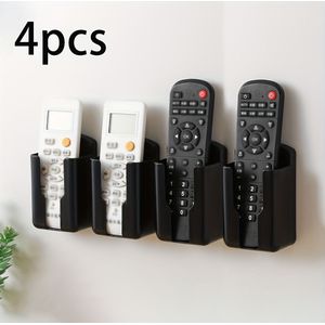 4pcs Black Wall-mounted Remote Control Organizer - Plastic Storage Holder For Tv, Ac, And Office Supplies With Polished Finish, Space-saving Design, And