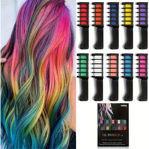 10 Kleuren Haar Kalk Voor Meisjes Make-up Kit Haar Kalk Kam Temporaire Wasbare Haar Kleurverf Voor Verjaardag Halloween Kerstcadeaus Speelgoed Voor Meisjes