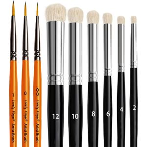 Miniatuur Verfkwasten Set voor Miniatuurschilderen, Dichte, Semi-stijve en Veerkrachtige Haren, Premium Geitenhaar Droogkwast en Stippelkwast Set voor Fijne Detailwerk in Kunstschilderen