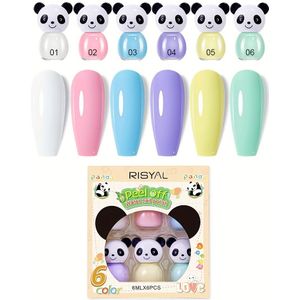 RISYAL Lente/Zomer Nieuwe Collectie 180g/Doos Panda Macaron Kleur Kleur 6ml*6st Waterbasis Afpelbare Nagellak Sneldrogend Geurloos Afneembare Cartoon Panda Nagelolie