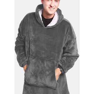 Warme hooded draagbare deken met fleecevoering voor heren, gemengd met lamfleece badjas, gezellige en zachte badjas voor stellen.