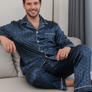 Heren Lange Mouwen Lange Broek Vier Seizoenen Pyjama Set, Geometrisch Casual Loungewear Tweedelige Set