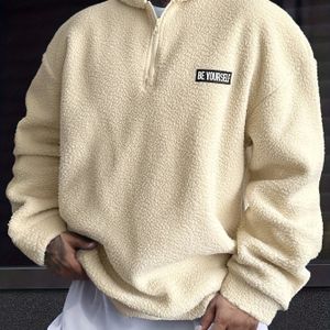 Heren Casual Hoodie met Letterpatch & Rits - Gezellig Polyester, Machinewasbaar, Kleur Pullover Sweatshirt - Perfect Cadeau voor Je