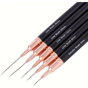 5 stuks zwarte nagelkunstlijnbussen set detailer striping borstel fijne lijn pens bloemen schilderen tekenen gel nagellak schilderen manicure gereedschap formaat 4/8/12/20/25m