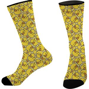 Gekke Blije Eendjes Sokken - Middenkuit met Zwarte Tips, Schattig Eendenpatroon voor Basketbal, Halloween en Kostuumfeesten - Wasmachinebestendige Leuke Socken voor Vrouwen & Mannen