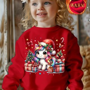 Meisjes Festieve Appliqué Kersttrui - Casual Polyester Crew Neck met Licht Stretch, Gebreide Stof, Lange Mouw Herfst/Winter Top met Seizoensgebonden Grafisch Ontwerp voor Leeftijden 12 en Onder