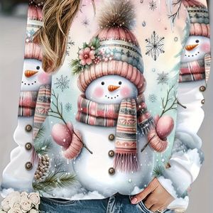 Dames Knusse Kerstman Print Trui - Schattige Roze Trui met Kraag & Raglan Mouwen, Zachte -Spandex Mix Pullover voor Winterfeesten, Casual Feestdagen Trui (Wasbaar in de Machine)