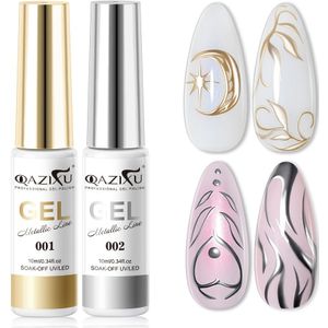 QAZIXU 10ml Metalen Kleur Schilderij Gel, Chrome 3D Effect Gel Nagellak Goud/Zilveren Ontwerp Kleur Schilderij Gel DIY Nagel /LED Lichttherapie Handig Geschikt voor Thuis Salon Nagel Design