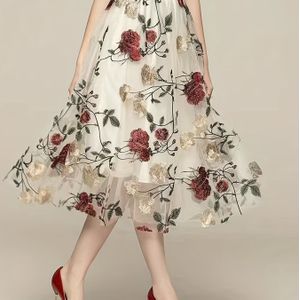 Mesh Rok Met Bloemenpatroon, Casual Midi-rok Voor Lente En Herfst, Dameskleding