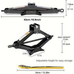 Zware Stalen Auto Krikstandaard, Capaciteit, Verstelbare Hefbeugel met Ratelsleutel en Veiligheidskettingen, Geschikt voor Verschillende Voertuigmodellen - Zwart