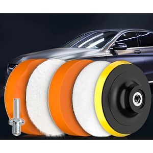 Complete Auto Polijstset met Sponsrubber Pad - Compatibel met Haakse Slijper en Roterende Poetser voor Autobehandeling, Inclusief Bandenborstel en Velgpoetser