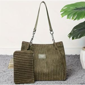 Dames Nieuwe Corduroy Pluche Zachte Stof Rits Capaciteit Tote, Geschikt als Cadeau voor Dagelijks Woon-Werkverkeer en Korte Trips Halloween